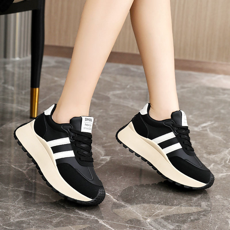 Women's Platform Sneakers PU Leather Color Block Low Top Lace Up Casual Shoes