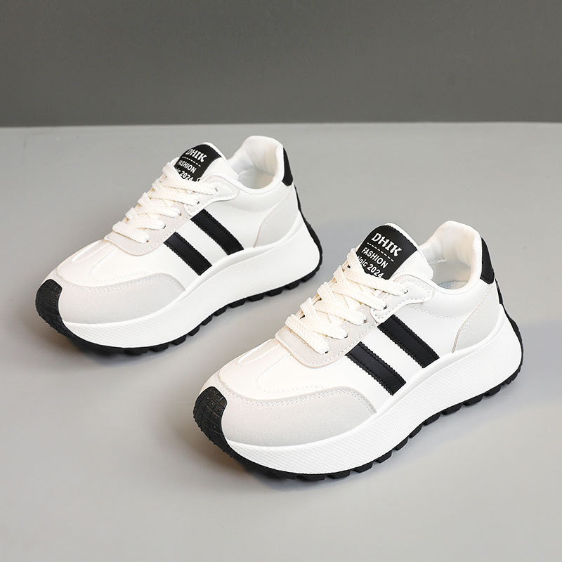 Women's Platform Sneakers PU Leather Color Block Low Top Lace Up Casual Shoes