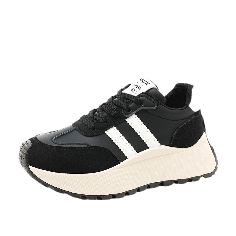 Women's Platform Sneakers PU Leather Color Block Low Top Lace Up Casual Shoes