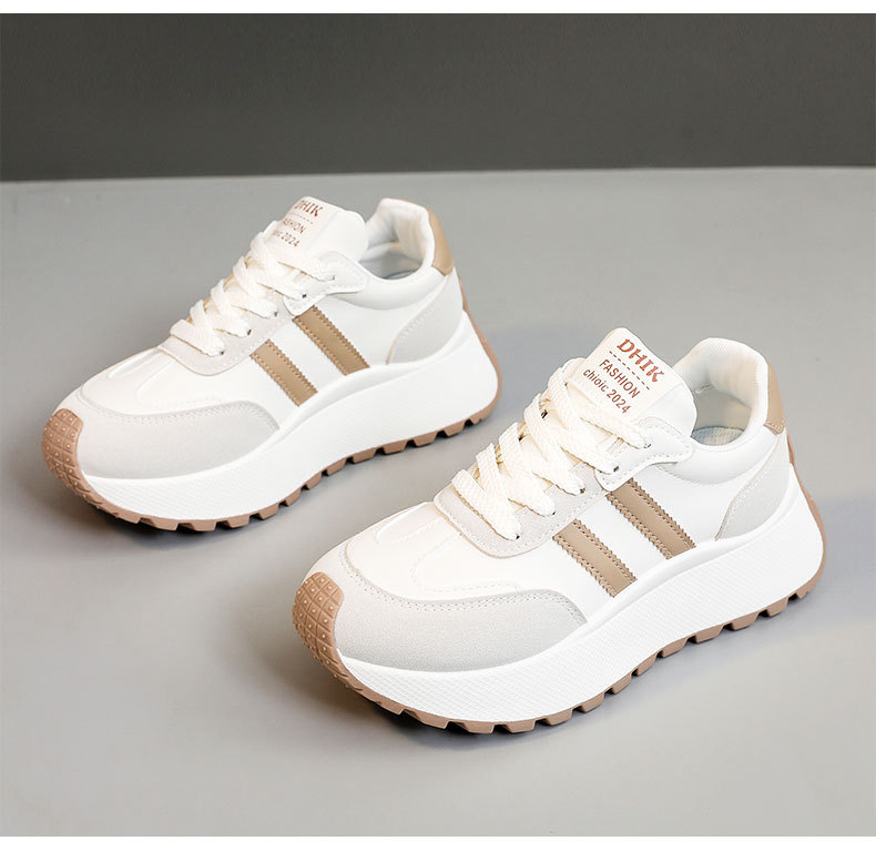 Women's Platform Sneakers PU Leather Color Block Low Top Lace Up Casual Shoes