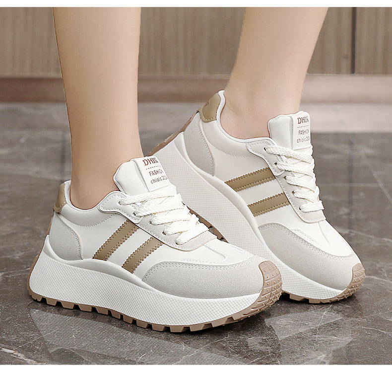 Women's Platform Sneakers PU Leather Color Block Low Top Lace Up Casual Shoes