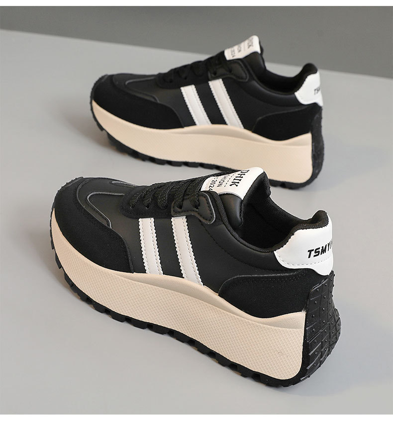 Women's Platform Sneakers PU Leather Color Block Low Top Lace Up Casual Shoes