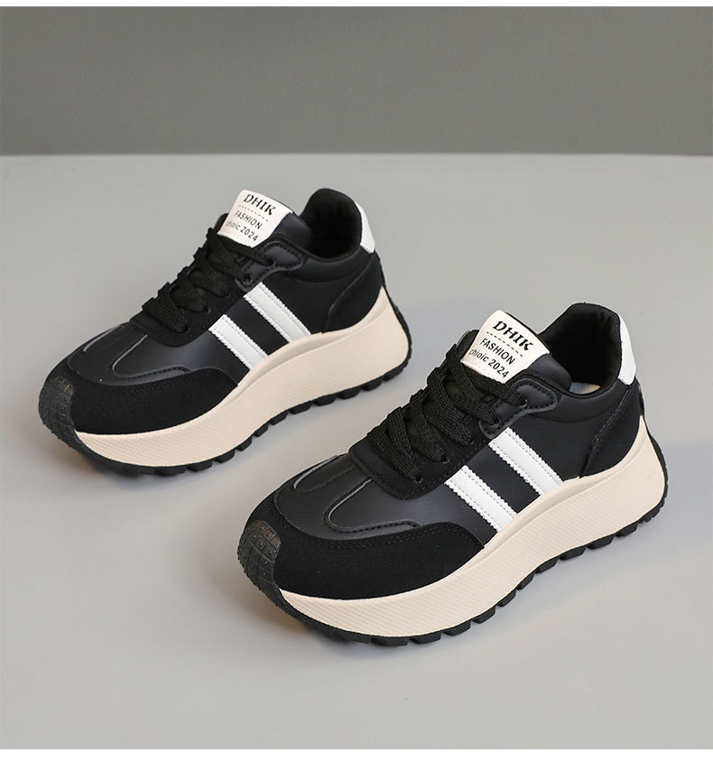 Women's Platform Sneakers PU Leather Color Block Low Top Lace Up Casual Shoes