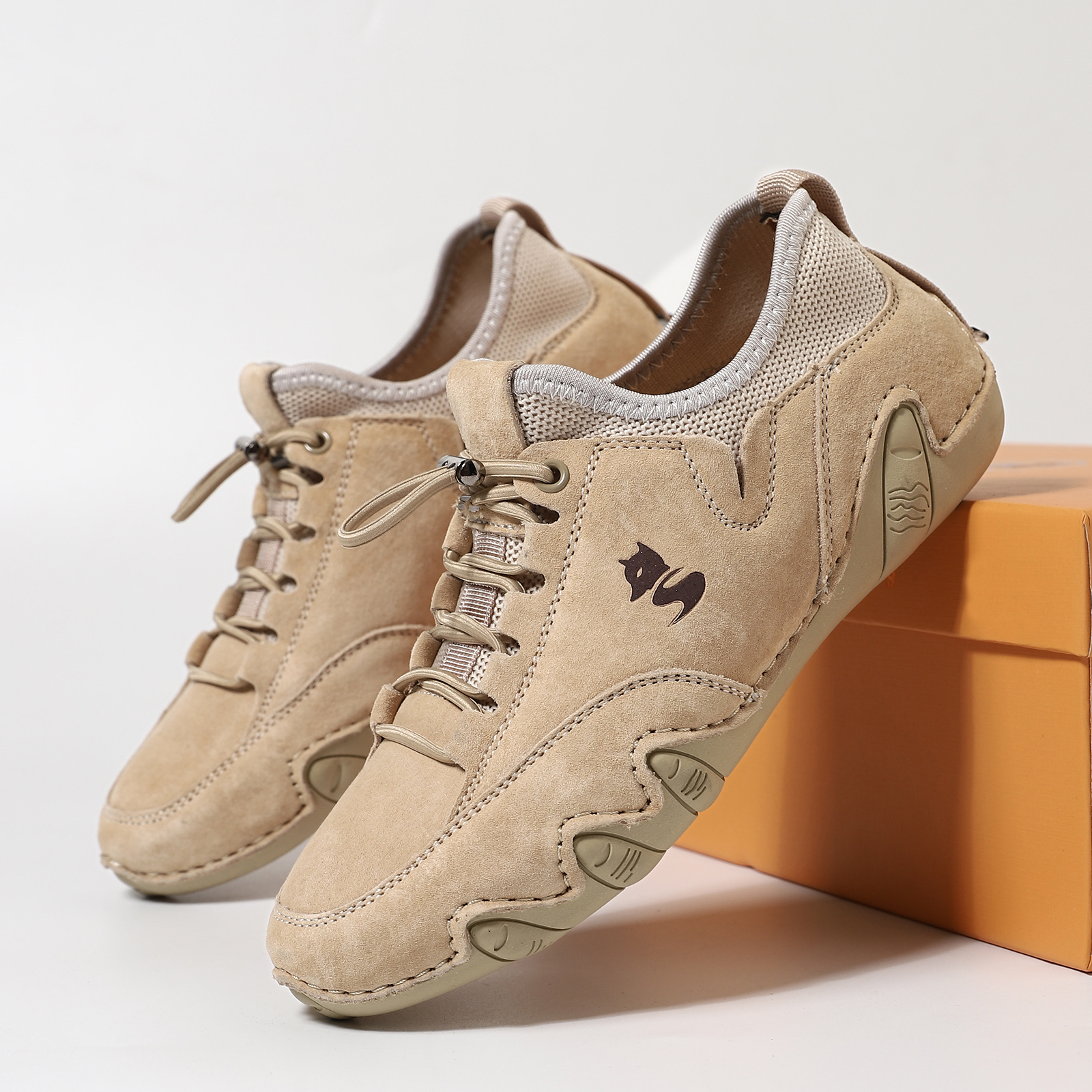 Unisex Genuine Leather Outdoor Casual Sneakers, Breathable Round Toe Flat Shoes for Spring Summer Autumn Winter
