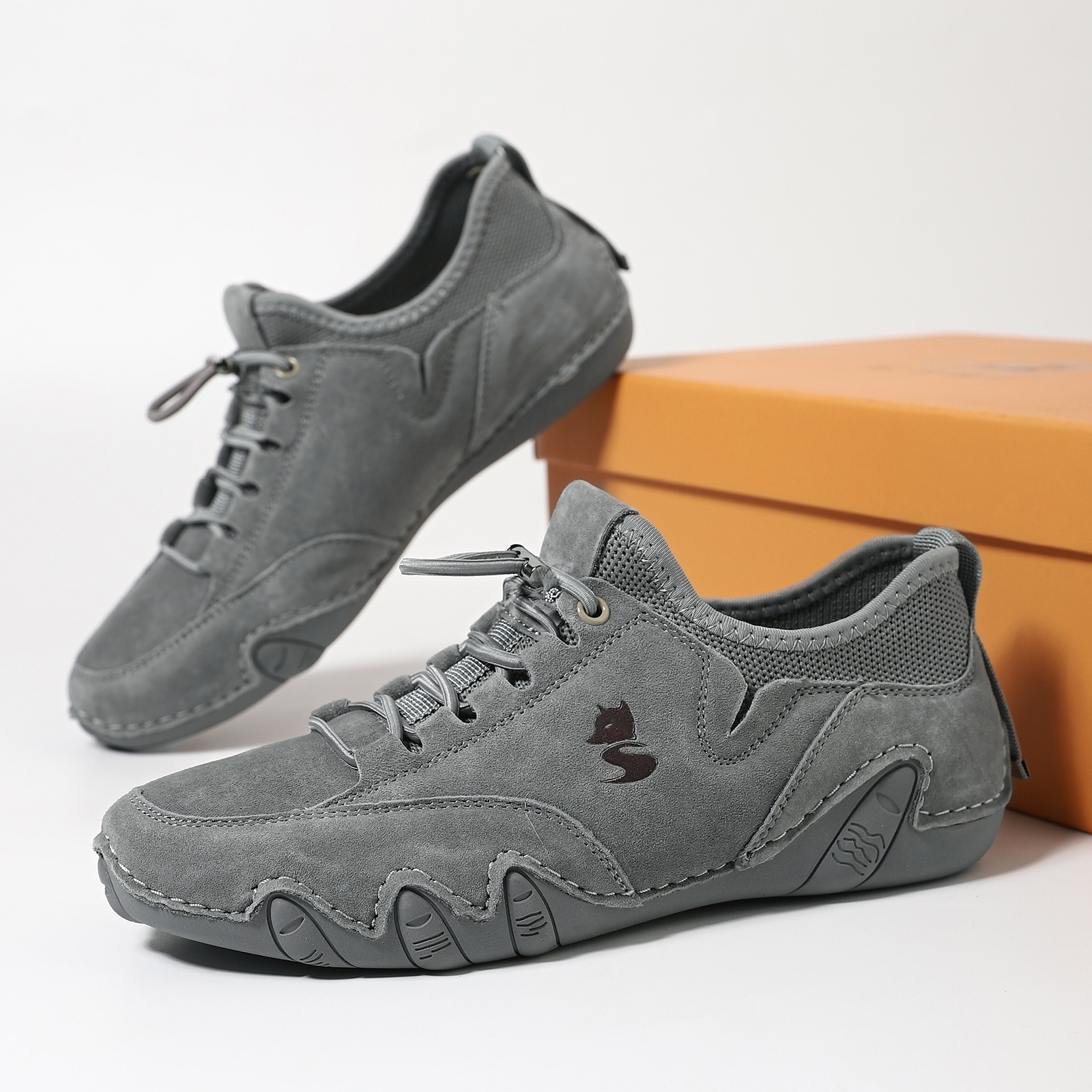 Unisex Genuine Leather Outdoor Casual Sneakers, Breathable Round Toe Flat Shoes for Spring Summer Autumn Winter