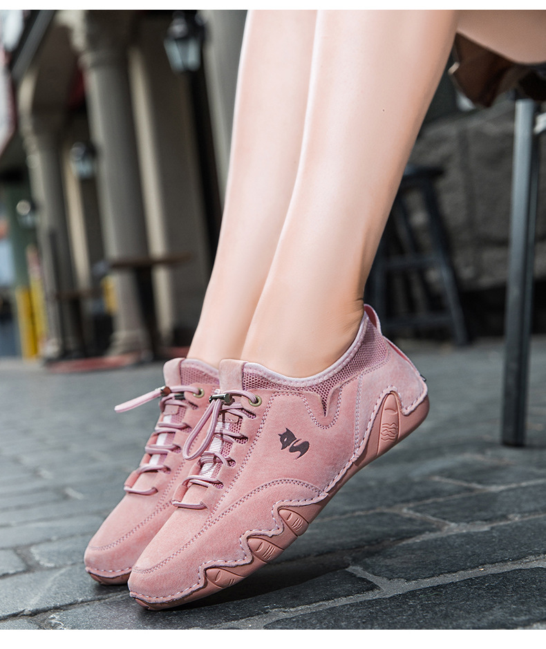 Unisex Genuine Leather Outdoor Casual Sneakers, Breathable Round Toe Flat Shoes for Spring Summer Autumn Winter