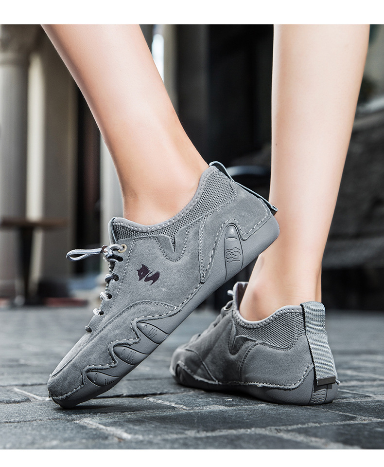 Unisex Genuine Leather Outdoor Casual Sneakers, Breathable Round Toe Flat Shoes for Spring Summer Autumn Winter