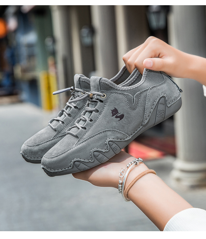 Unisex Genuine Leather Outdoor Casual Sneakers, Breathable Round Toe Flat Shoes for Spring Summer Autumn Winter