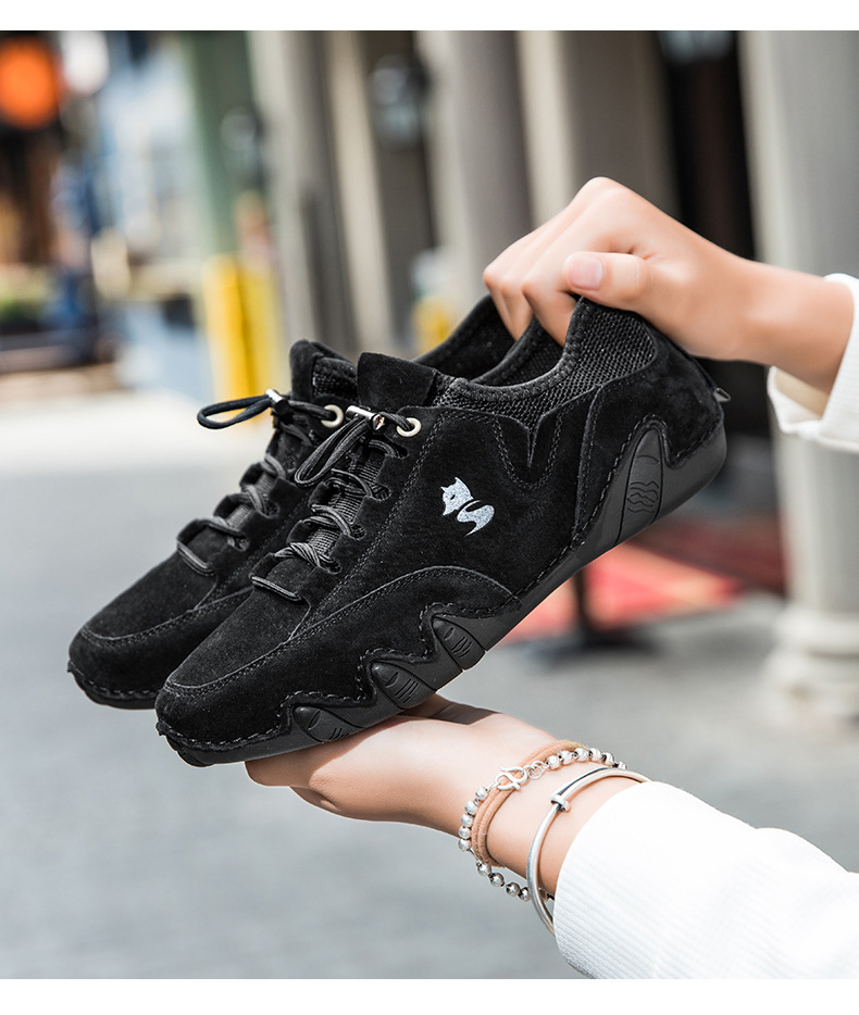 Unisex Genuine Leather Outdoor Casual Sneakers, Breathable Round Toe Flat Shoes for Spring Summer Autumn Winter