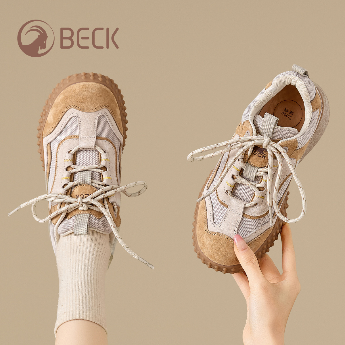 BECK Women's Genuine Leather Outdoor Walking Shoes, Lightweight Non-Slip Hiking Sneakers