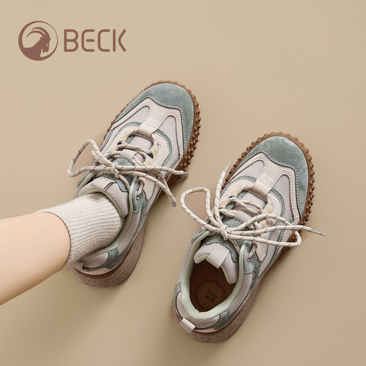 BECK Women's Genuine Leather Outdoor Walking Shoes, Lightweight Non-Slip Hiking Sneakers