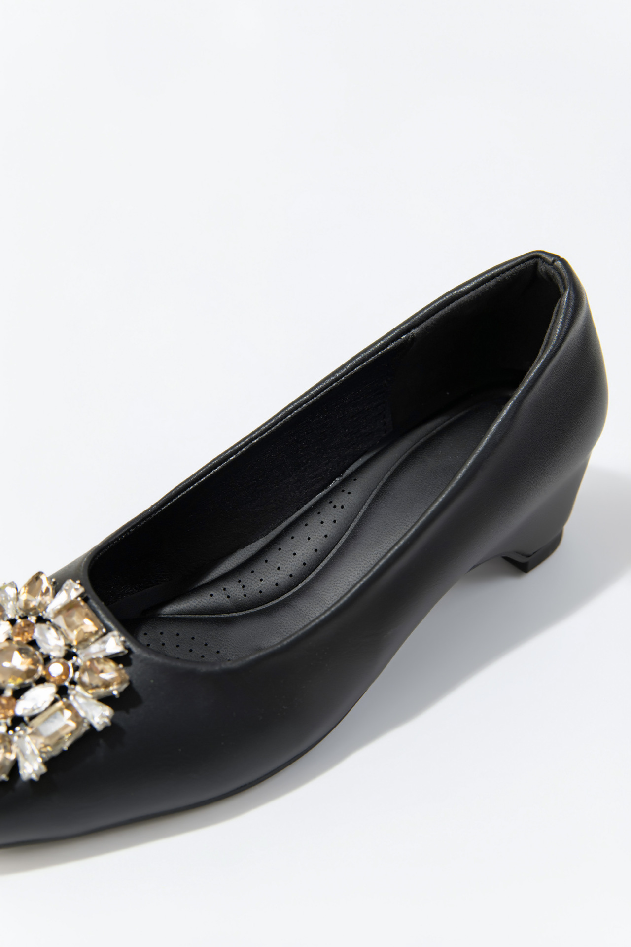 Women's French Square Toe Rhinestone Chunky Heel Pumps, Soft Sole PU Leather Dress Shoes
