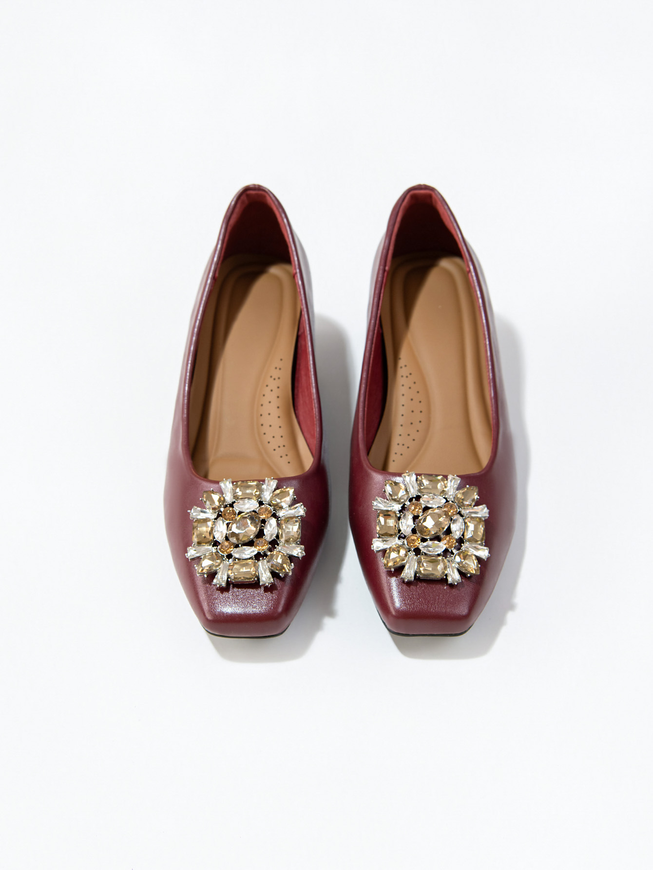 Women's French Square Toe Rhinestone Chunky Heel Pumps, Soft Sole PU Leather Dress Shoes