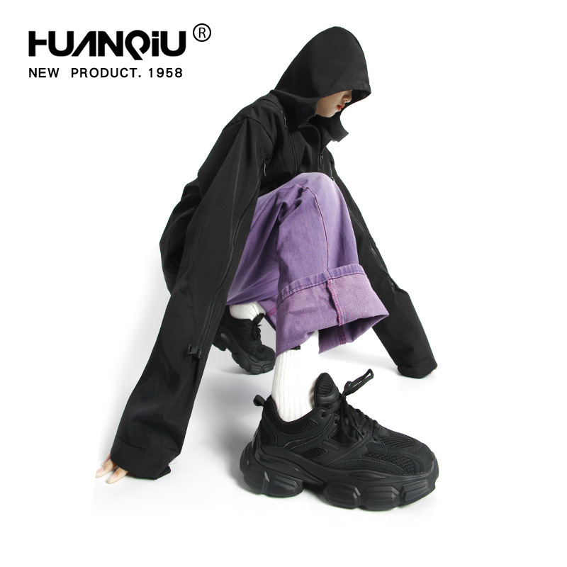 Black Running Sneakers for Women, Low Top Lace Up Casual Shoes with Height Increase