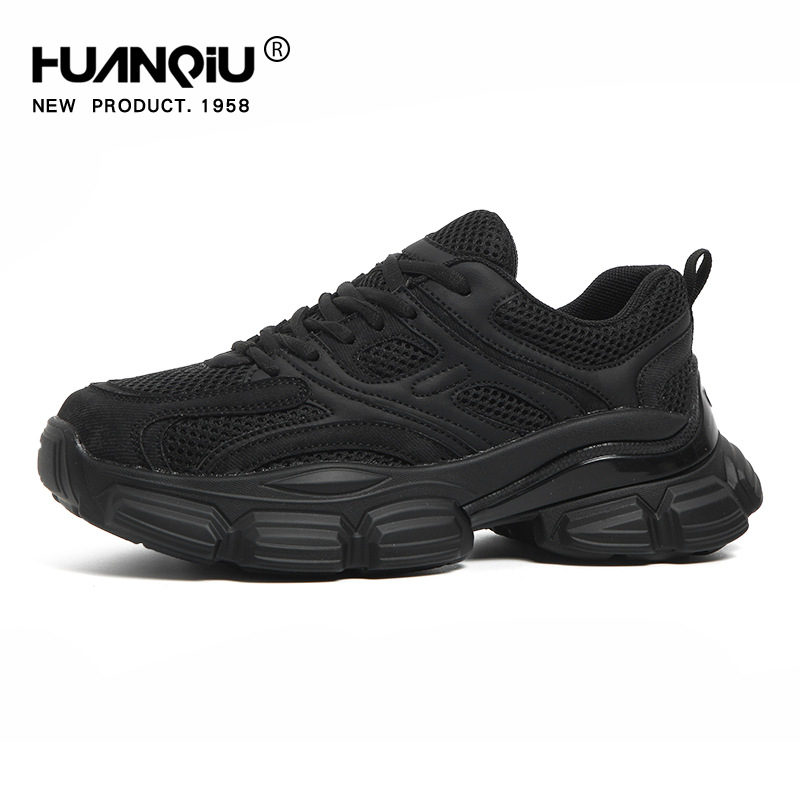 Black Running Sneakers for Women, Low Top Lace Up Casual Shoes with Height Increase