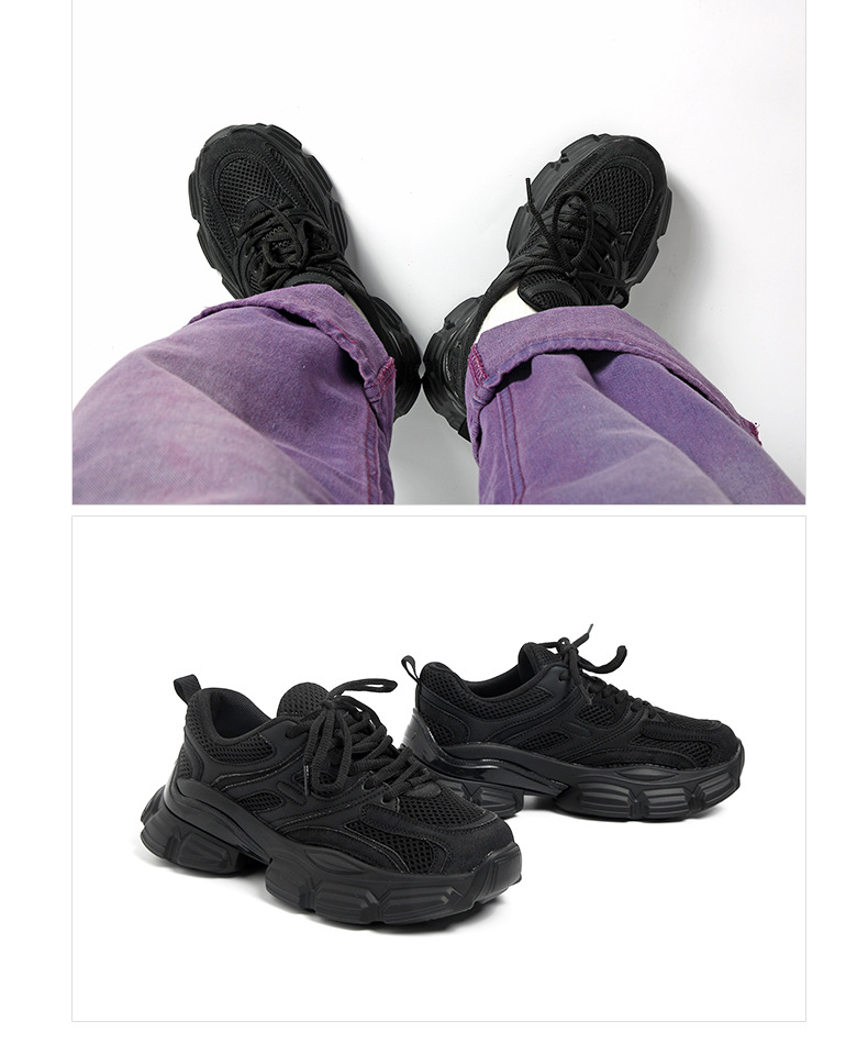 Black Running Sneakers for Women, Low Top Lace Up Casual Shoes with Height Increase