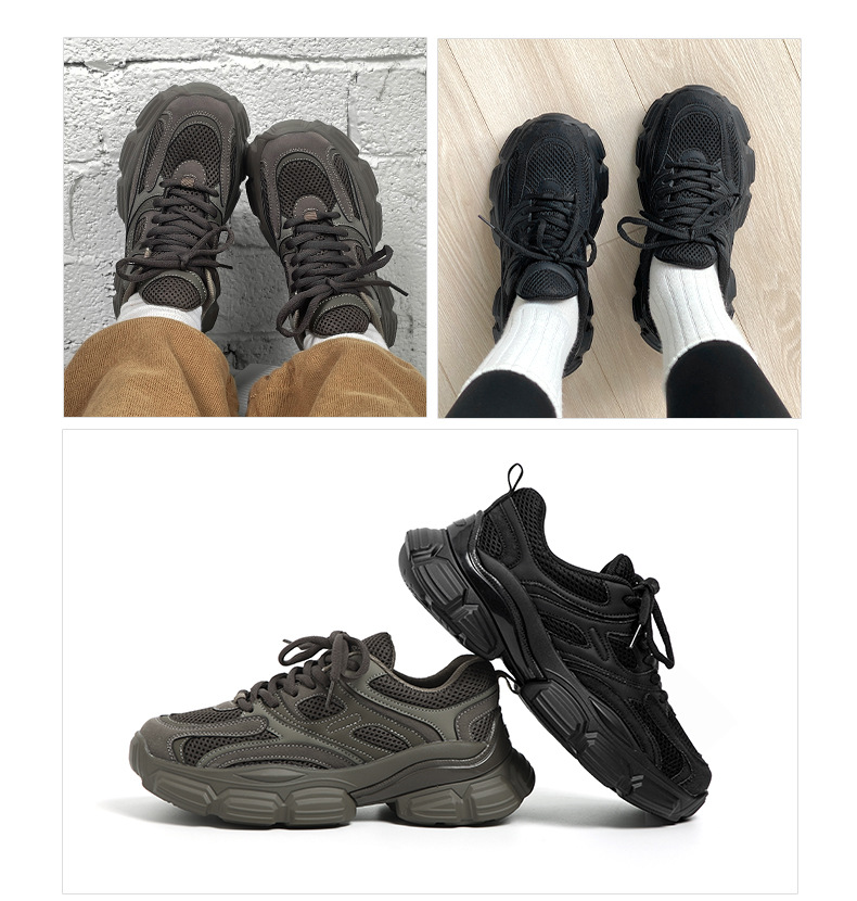 Black Running Sneakers for Women, Low Top Lace Up Casual Shoes with Height Increase