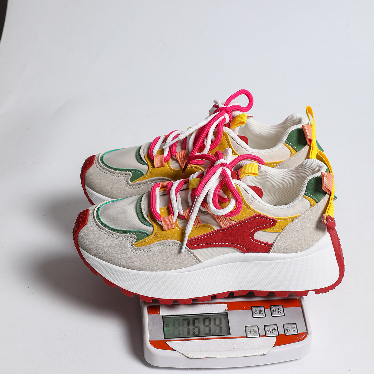 Women's Korean Style Chunky Sneakers, Breathable Flyknit Mesh Running Shoes with Height Increase, Lightweight Casual