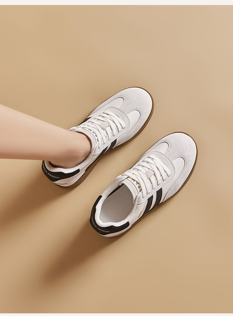 Women's German Trainer Style Sneakers with Hidden Heel, Round Toe Leather Casual Platform Shoes