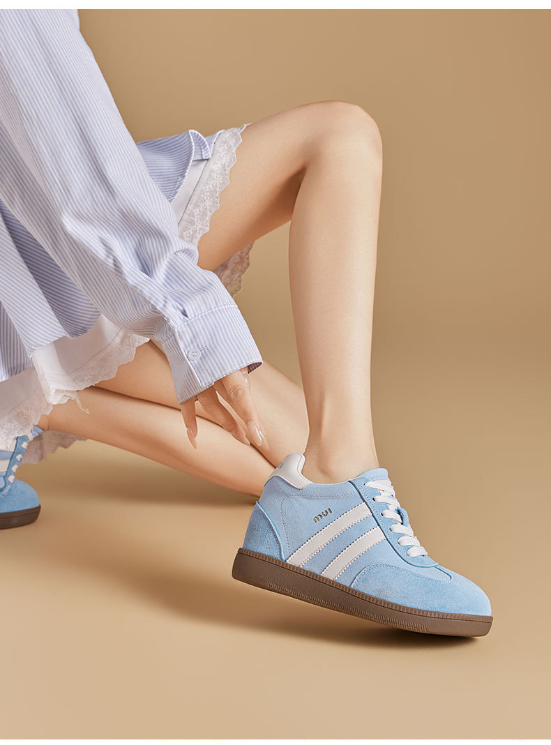 Women's German Trainer Style Sneakers with Hidden Heel, Round Toe Leather Casual Platform Shoes