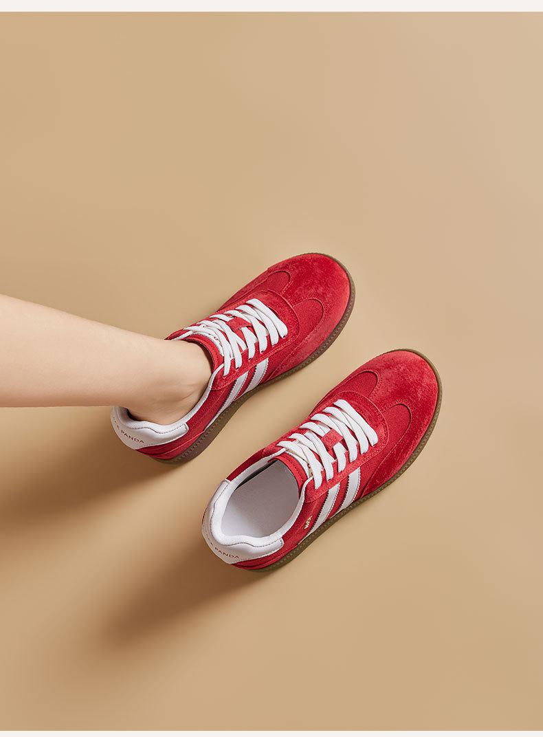 Women's German Trainer Style Sneakers with Hidden Heel, Round Toe Leather Casual Platform Shoes