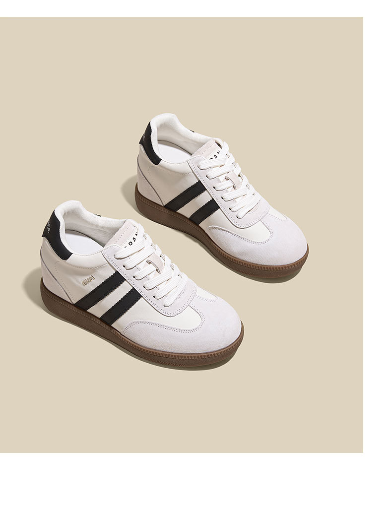 Women's German Trainer Style Sneakers with Hidden Heel, Round Toe Leather Casual Platform Shoes