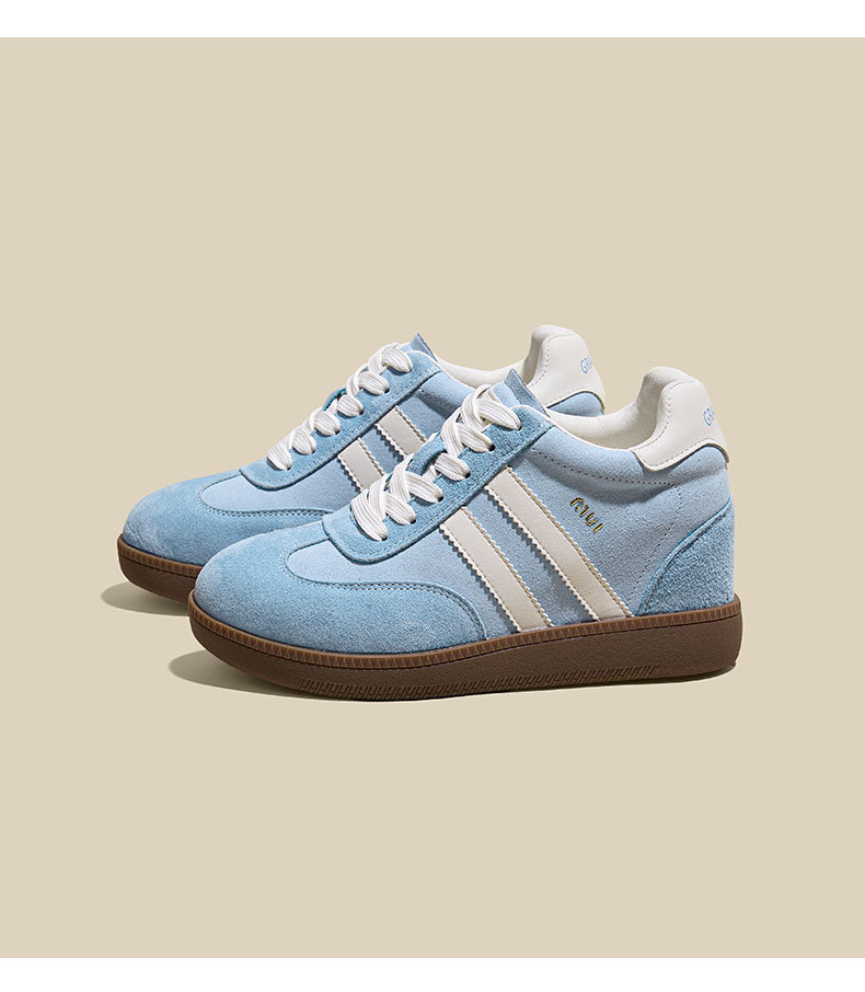 Women's German Trainer Style Sneakers with Hidden Heel, Round Toe Leather Casual Platform Shoes
