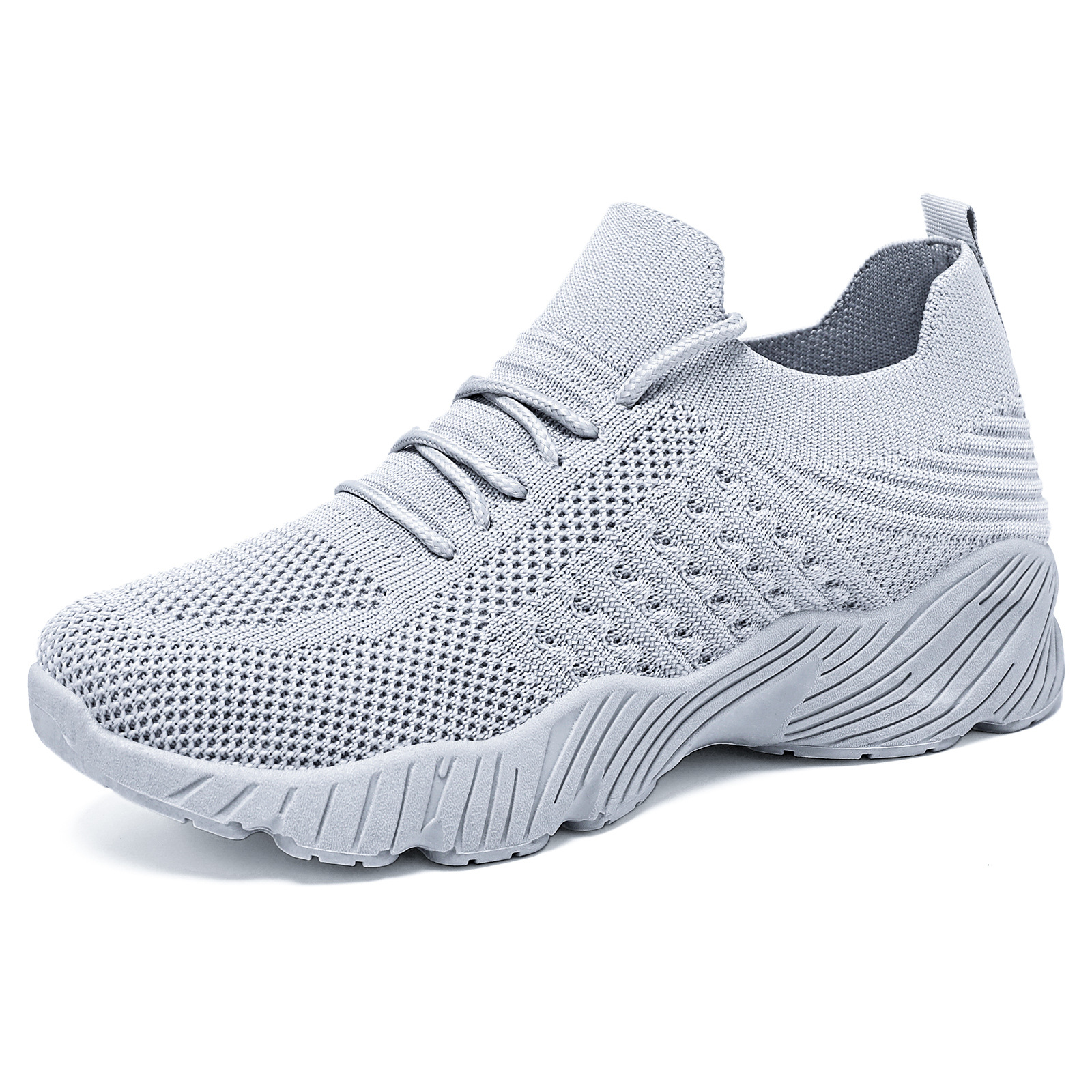 Women's Flyknit Platform Sneakers, Solid Color Lace-Up Casual Shoes with Height Increase