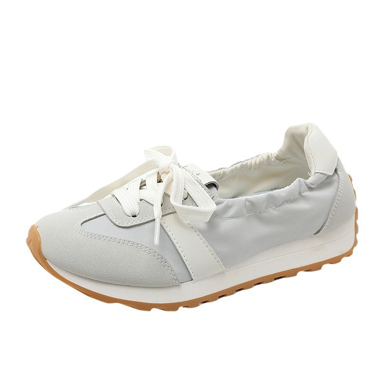 Women Breathable Low Top Sneakers, Round Toe Lace Up Casual Shoes with Thick Sole