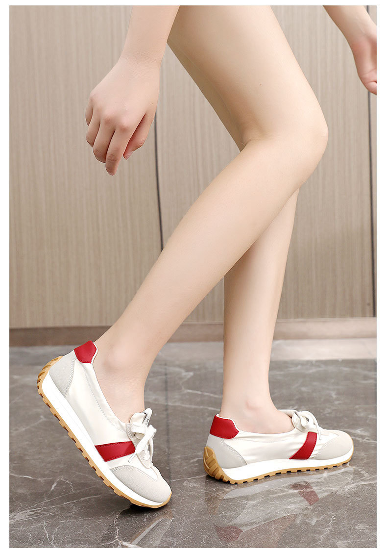 Women Breathable Low Top Sneakers, Round Toe Lace Up Casual Shoes with Thick Sole