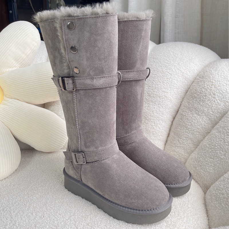TIIDA Women High Top Winter Snow Boots Faux Fur Lined Suede Non Slip Thick Sole