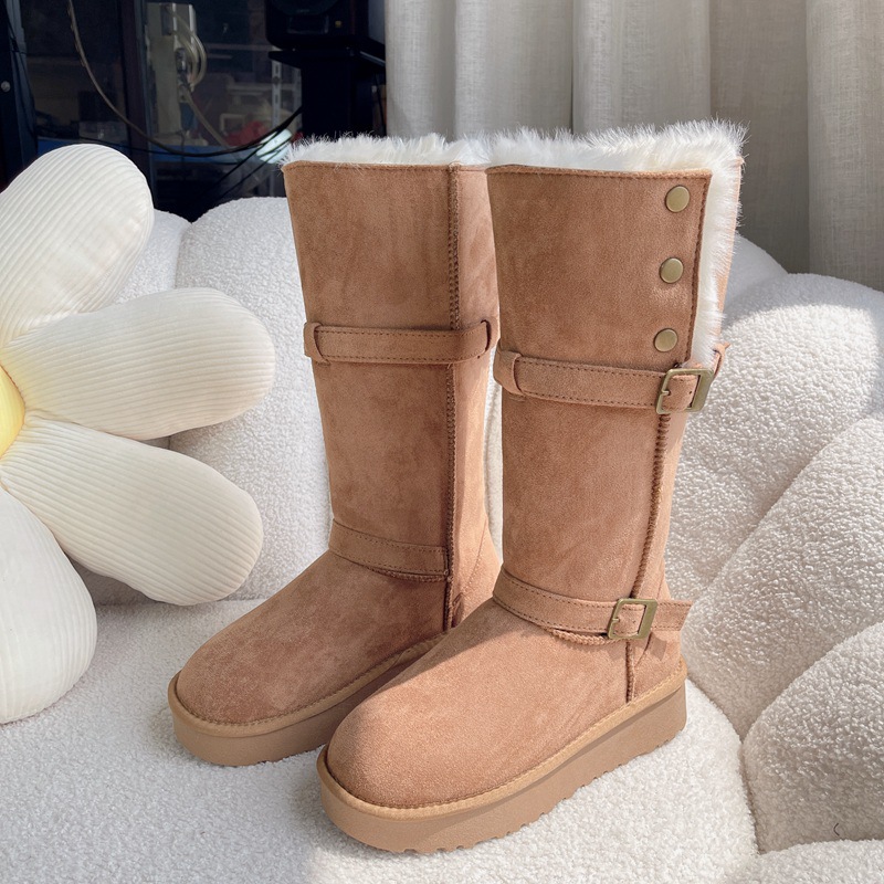 TIIDA Women High Top Winter Snow Boots Faux Fur Lined Suede Non Slip Thick Sole