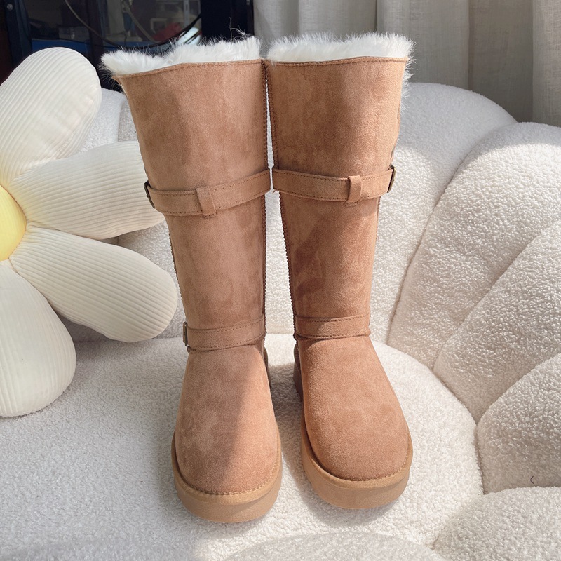 TIIDA Women High Top Winter Snow Boots Faux Fur Lined Suede Non Slip Thick Sole