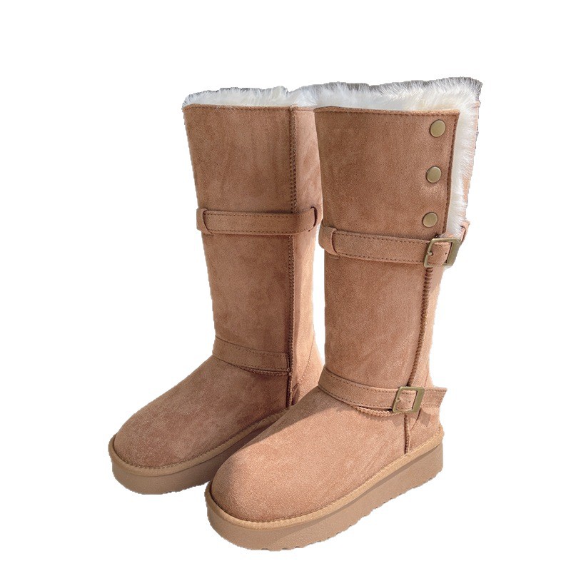 TIIDA Women High Top Winter Snow Boots Faux Fur Lined Suede Non Slip Thick Sole