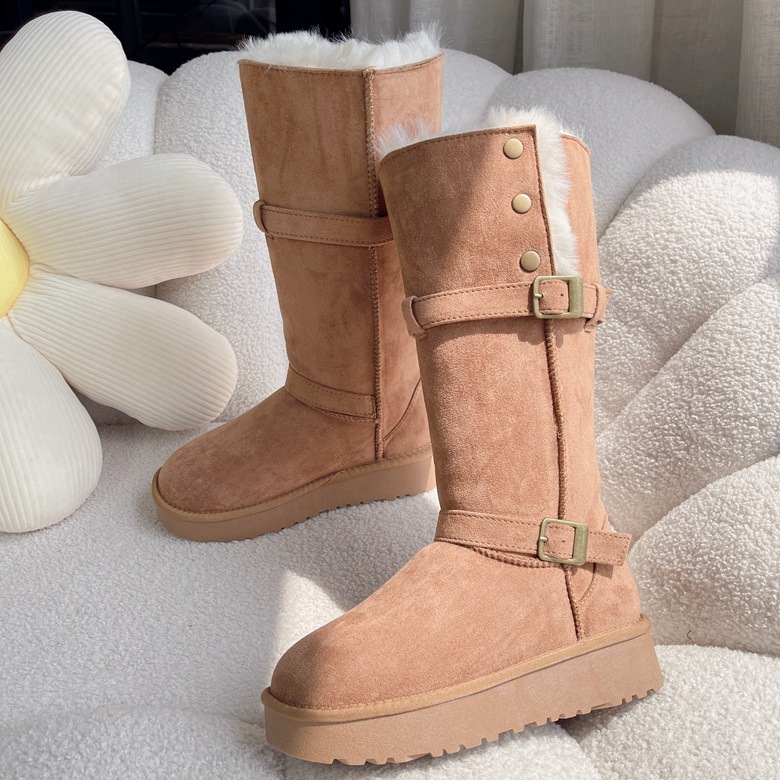 TIIDA Women High Top Winter Snow Boots Faux Fur Lined Suede Non Slip Thick Sole