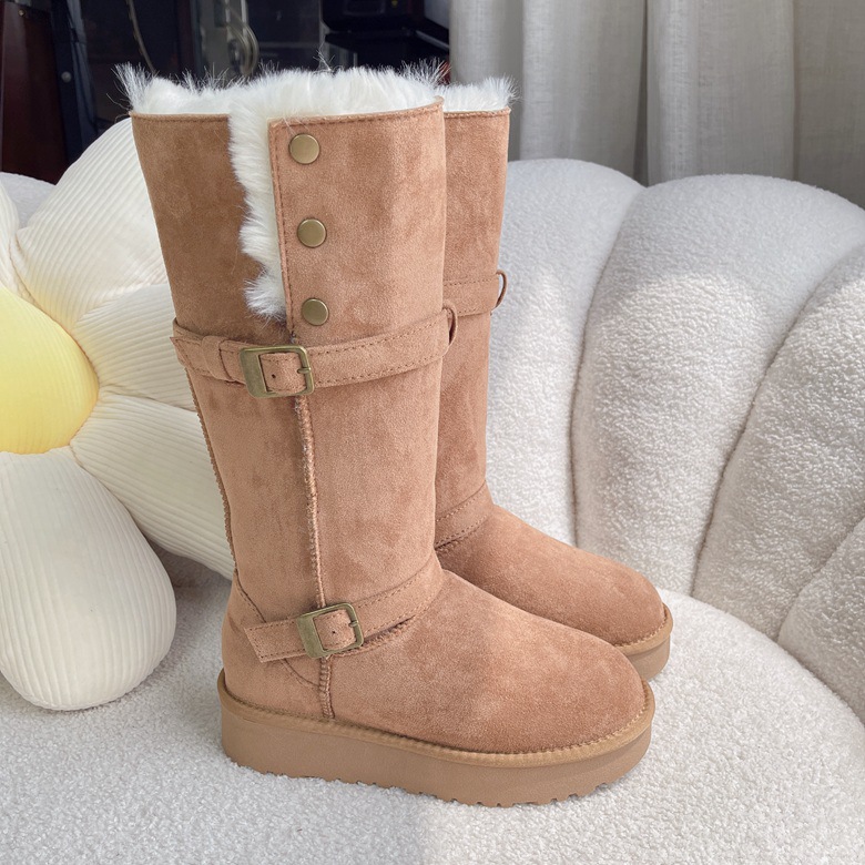 TIIDA Women High Top Winter Snow Boots Faux Fur Lined Suede Non Slip Thick Sole