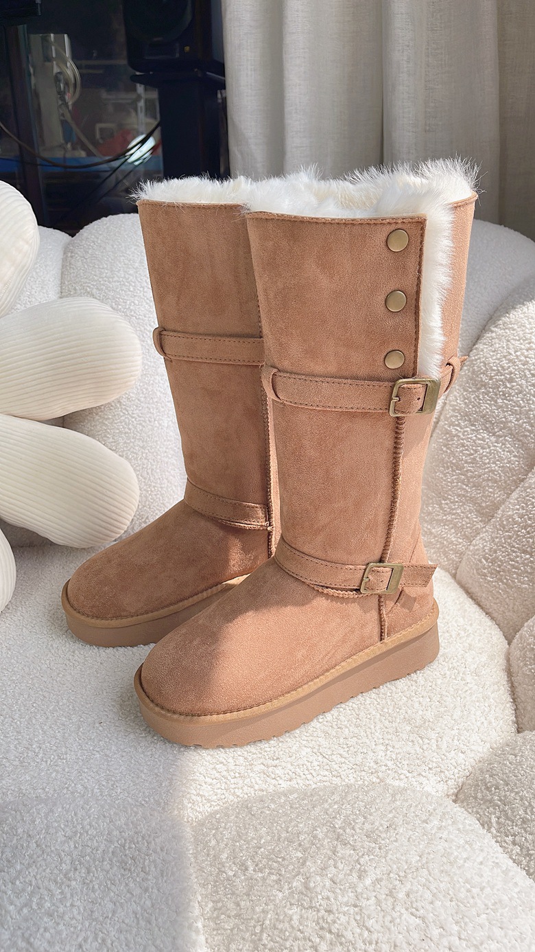 TIIDA Women High Top Winter Snow Boots Faux Fur Lined Suede Non Slip Thick Sole