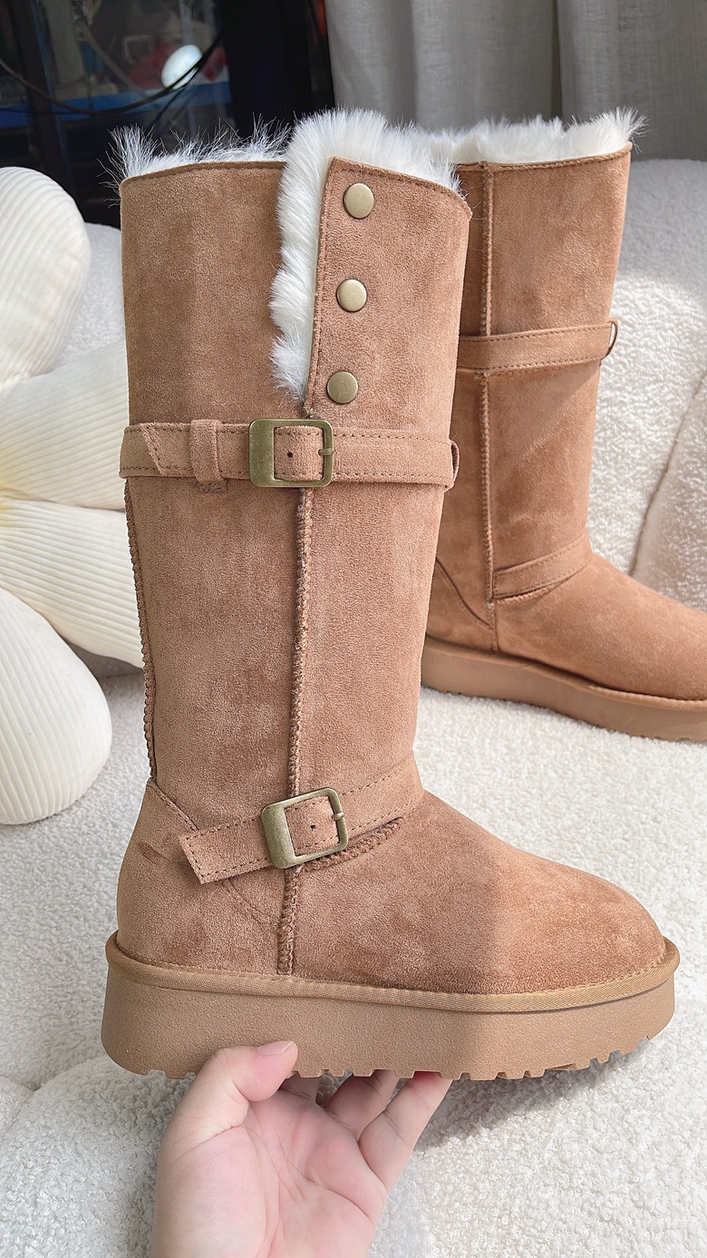 TIIDA Women High Top Winter Snow Boots Faux Fur Lined Suede Non Slip Thick Sole