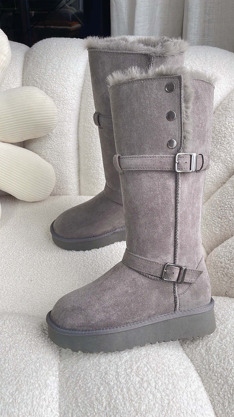 TIIDA Women High Top Winter Snow Boots Faux Fur Lined Suede Non Slip Thick Sole