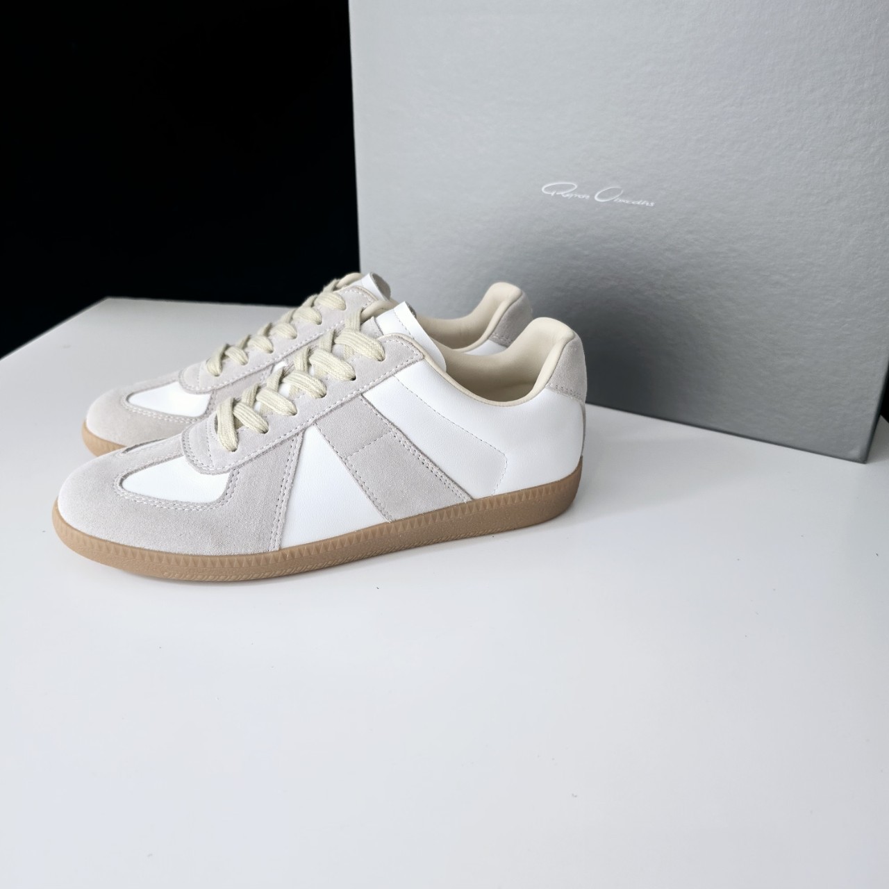 Women's Genuine Leather German Army Trainer Sneakers, Low Heel Casual Skate Shoes for Summer