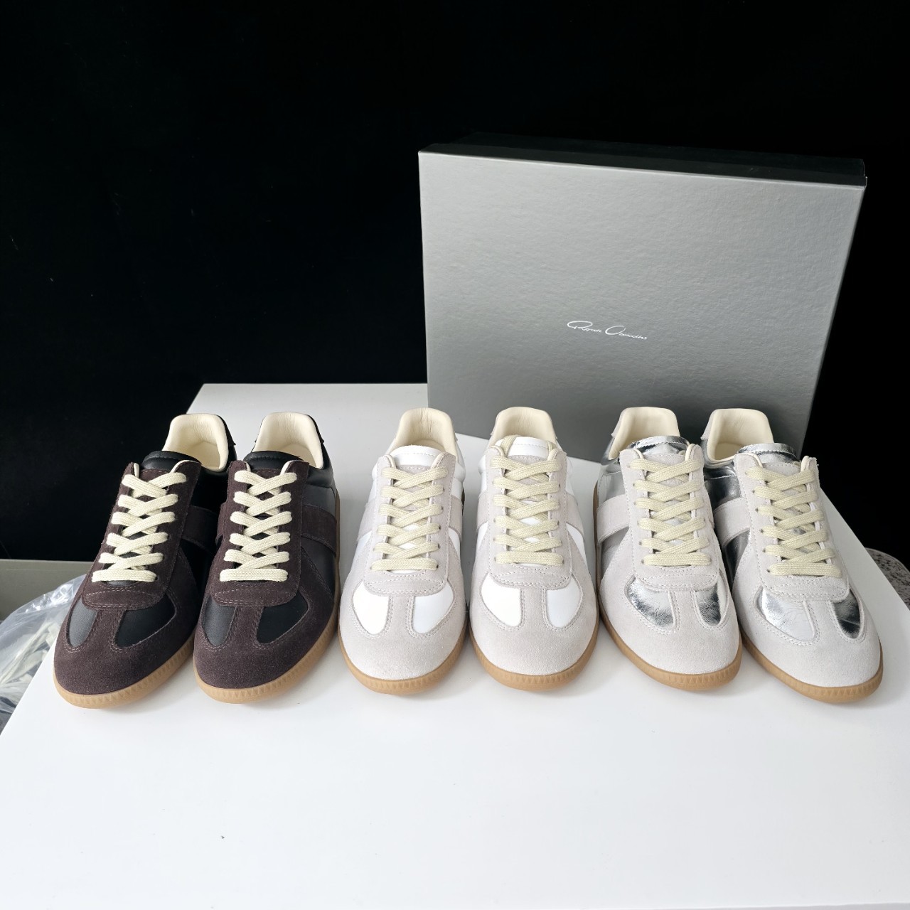 Women's Genuine Leather German Army Trainer Sneakers, Low Heel Casual Skate Shoes for Summer