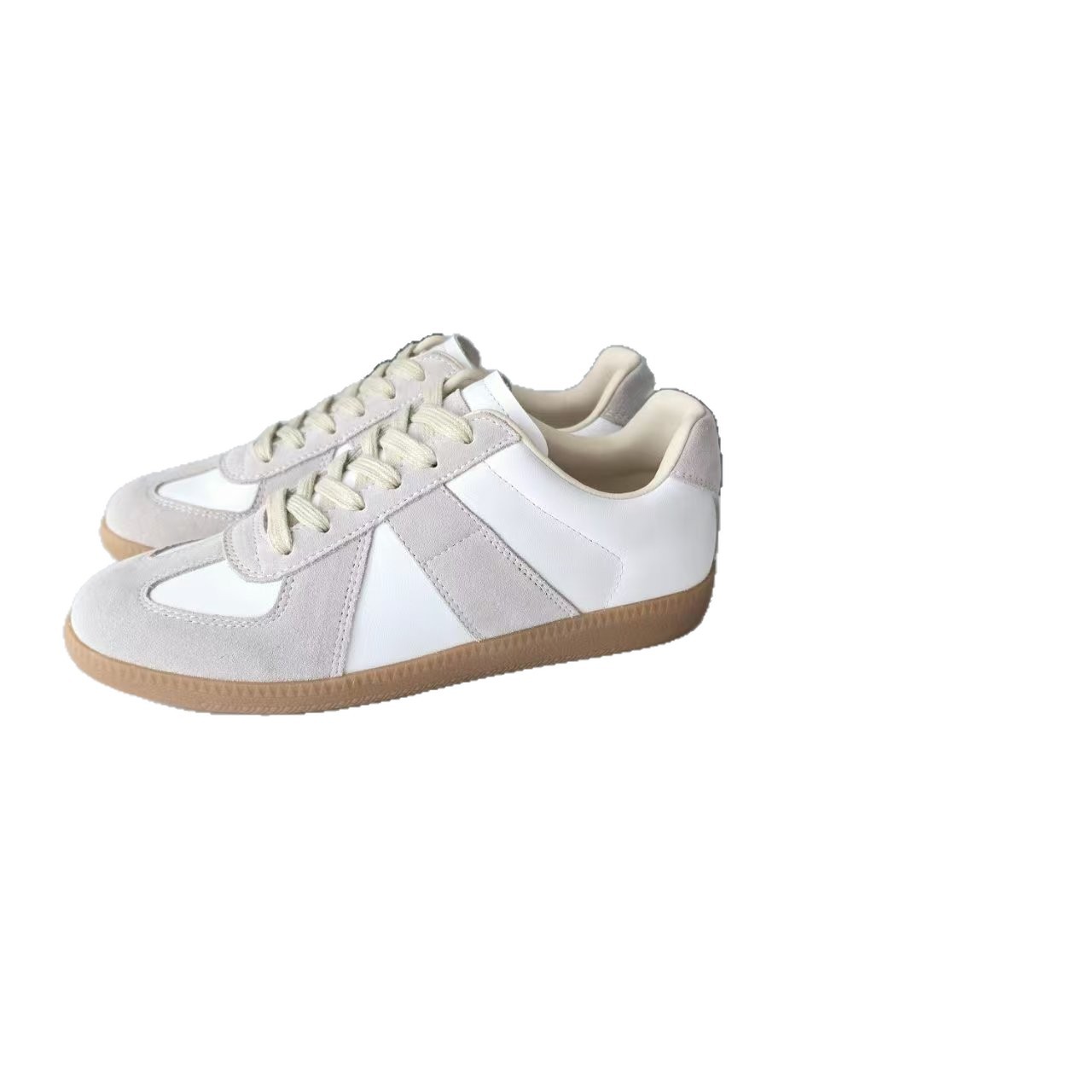 Women's Genuine Leather German Army Trainer Sneakers, Low Heel Casual Skate Shoes for Summer
