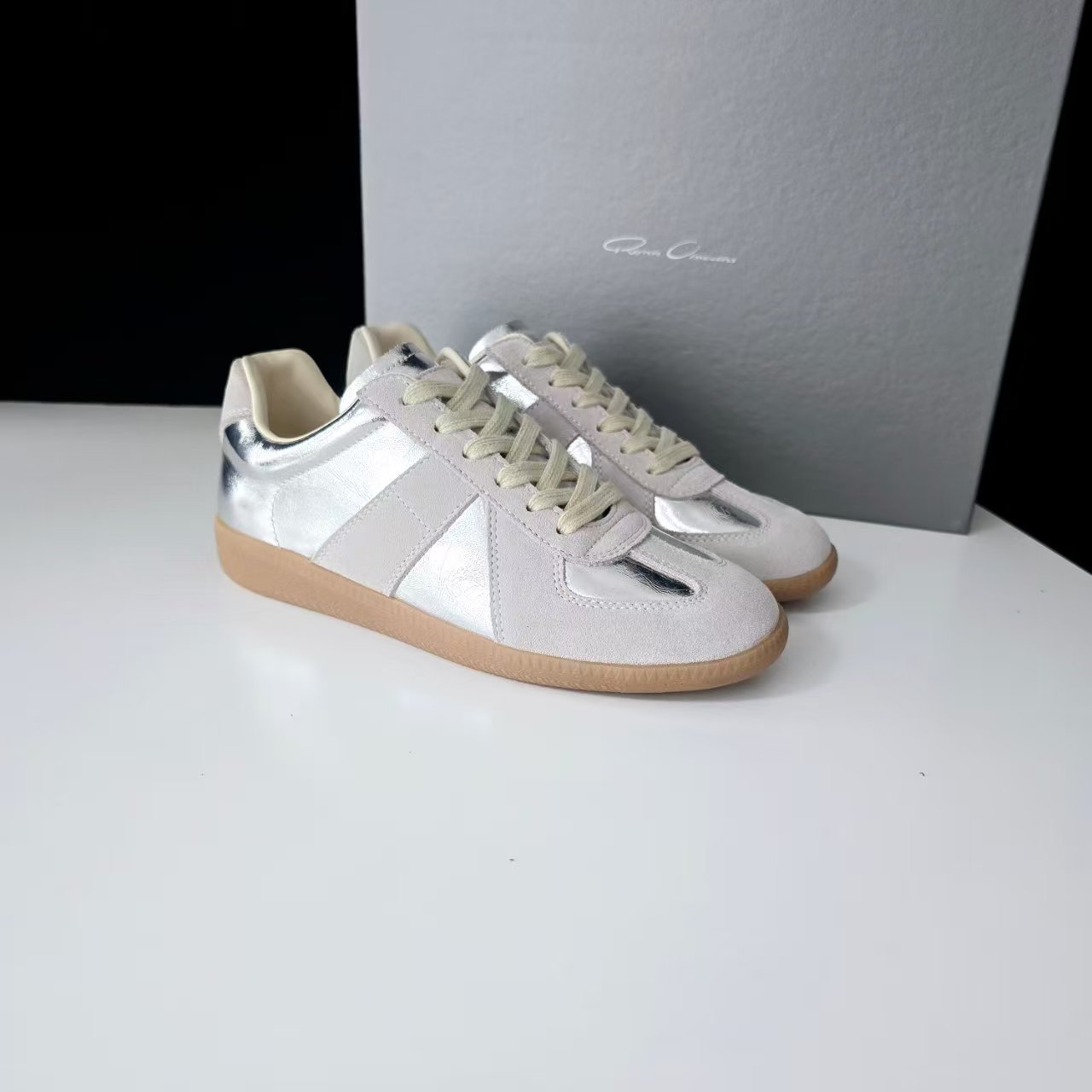 Women's Genuine Leather German Army Trainer Sneakers, Low Heel Casual Skate Shoes for Summer