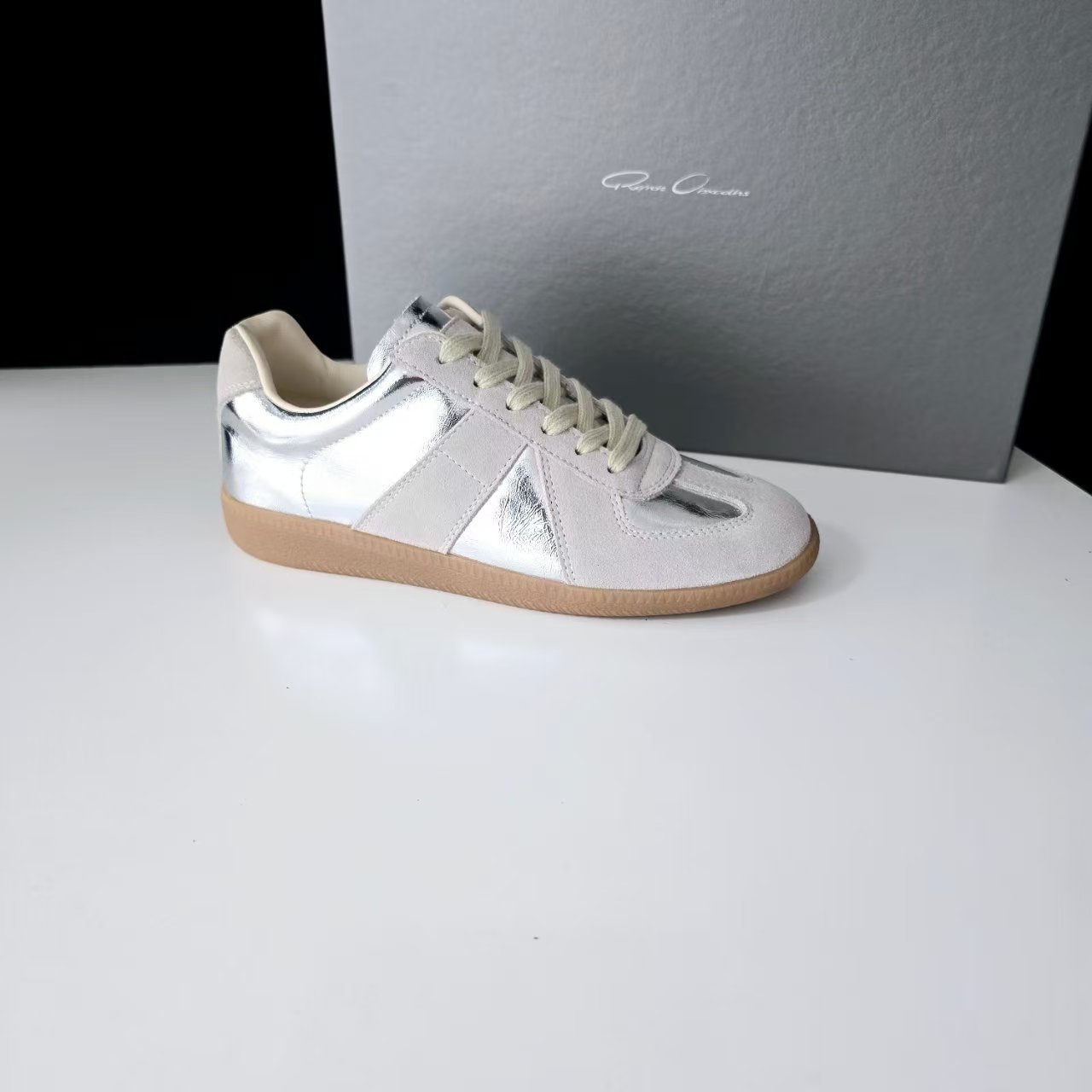 Women's Genuine Leather German Army Trainer Sneakers, Low Heel Casual Skate Shoes for Summer