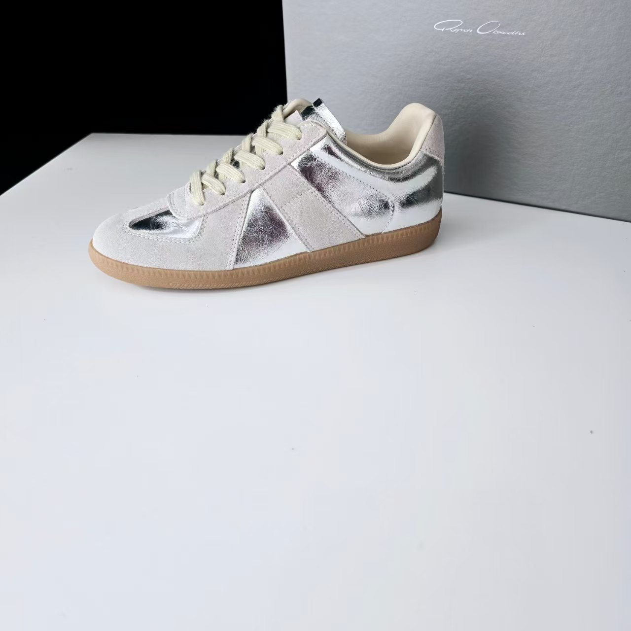 Women's Genuine Leather German Army Trainer Sneakers, Low Heel Casual Skate Shoes for Summer