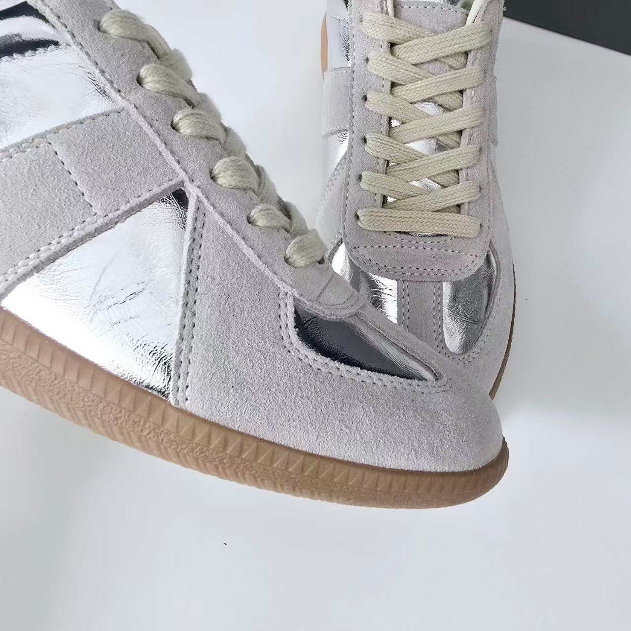 Women's Genuine Leather German Army Trainer Sneakers, Low Heel Casual Skate Shoes for Summer