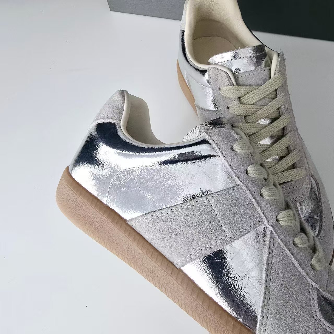 Women's Genuine Leather German Army Trainer Sneakers, Low Heel Casual Skate Shoes for Summer