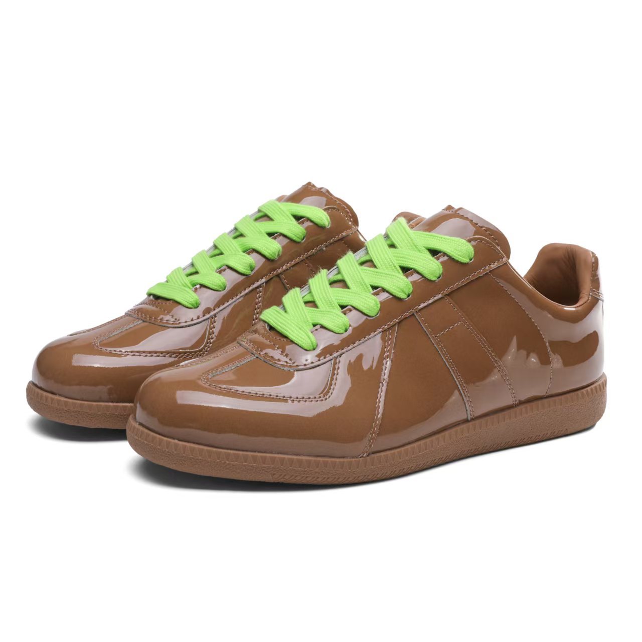 Women's Genuine Leather German Army Trainer Sneakers, Low Heel Casual Skate Shoes for Summer