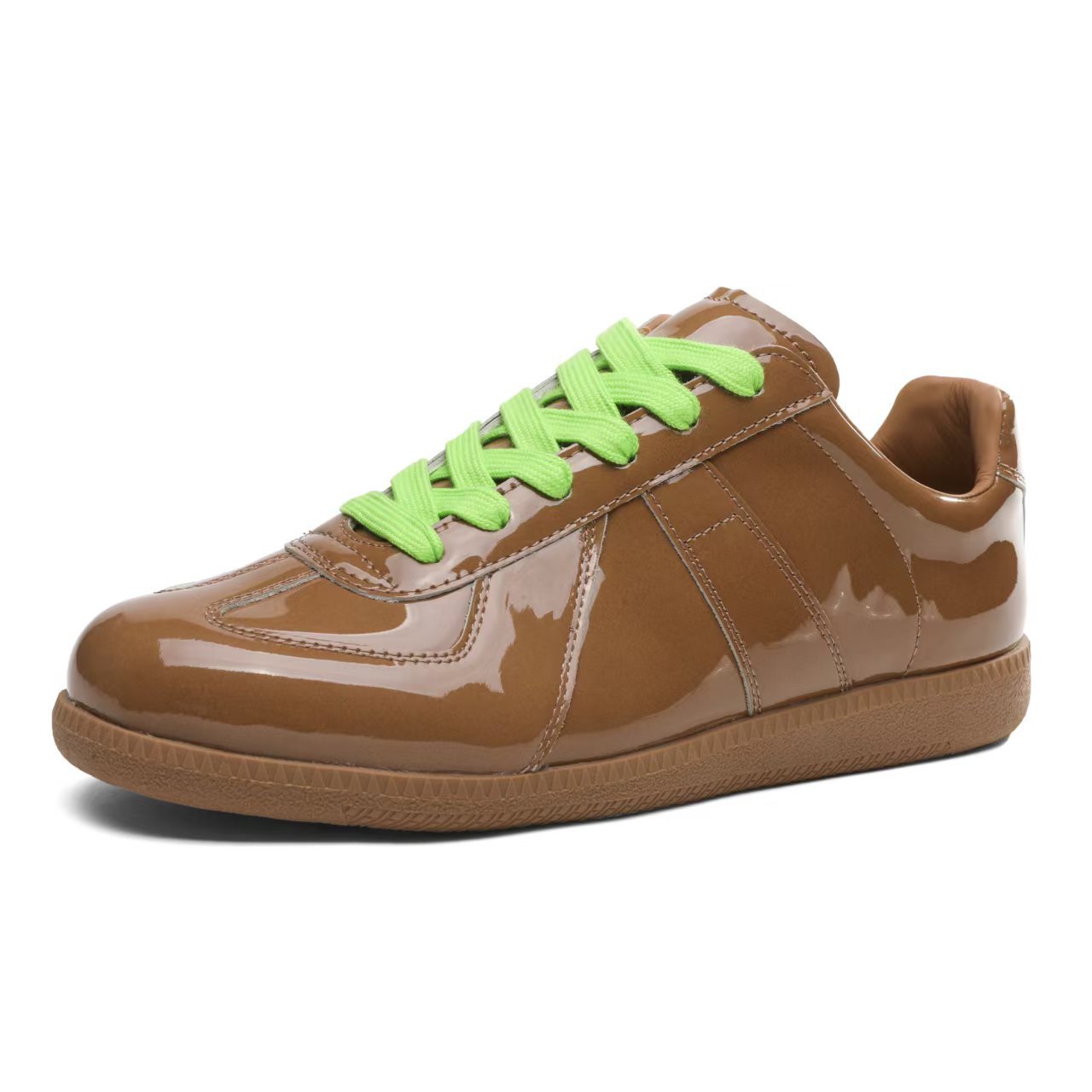 Women's Genuine Leather German Army Trainer Sneakers, Low Heel Casual Skate Shoes for Summer