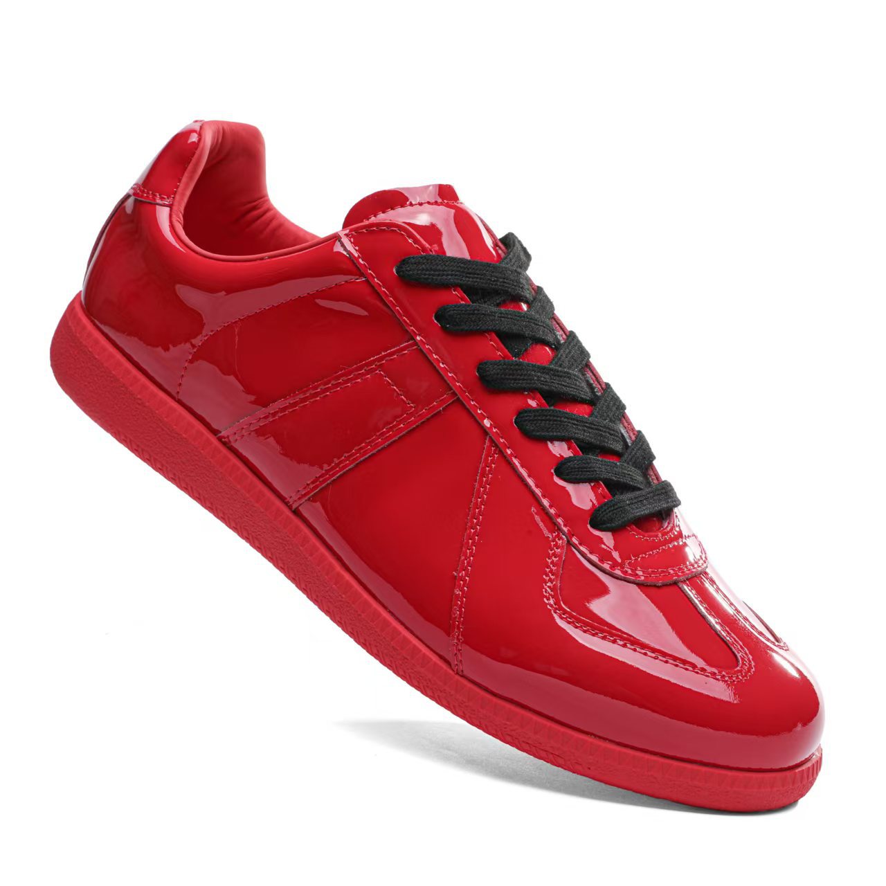 Women's Genuine Leather German Army Trainer Sneakers, Low Heel Casual Skate Shoes for Summer